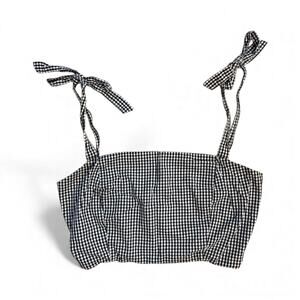 Subdued Women’s Black and White Gingham Plaid Cropped Tie Top Small